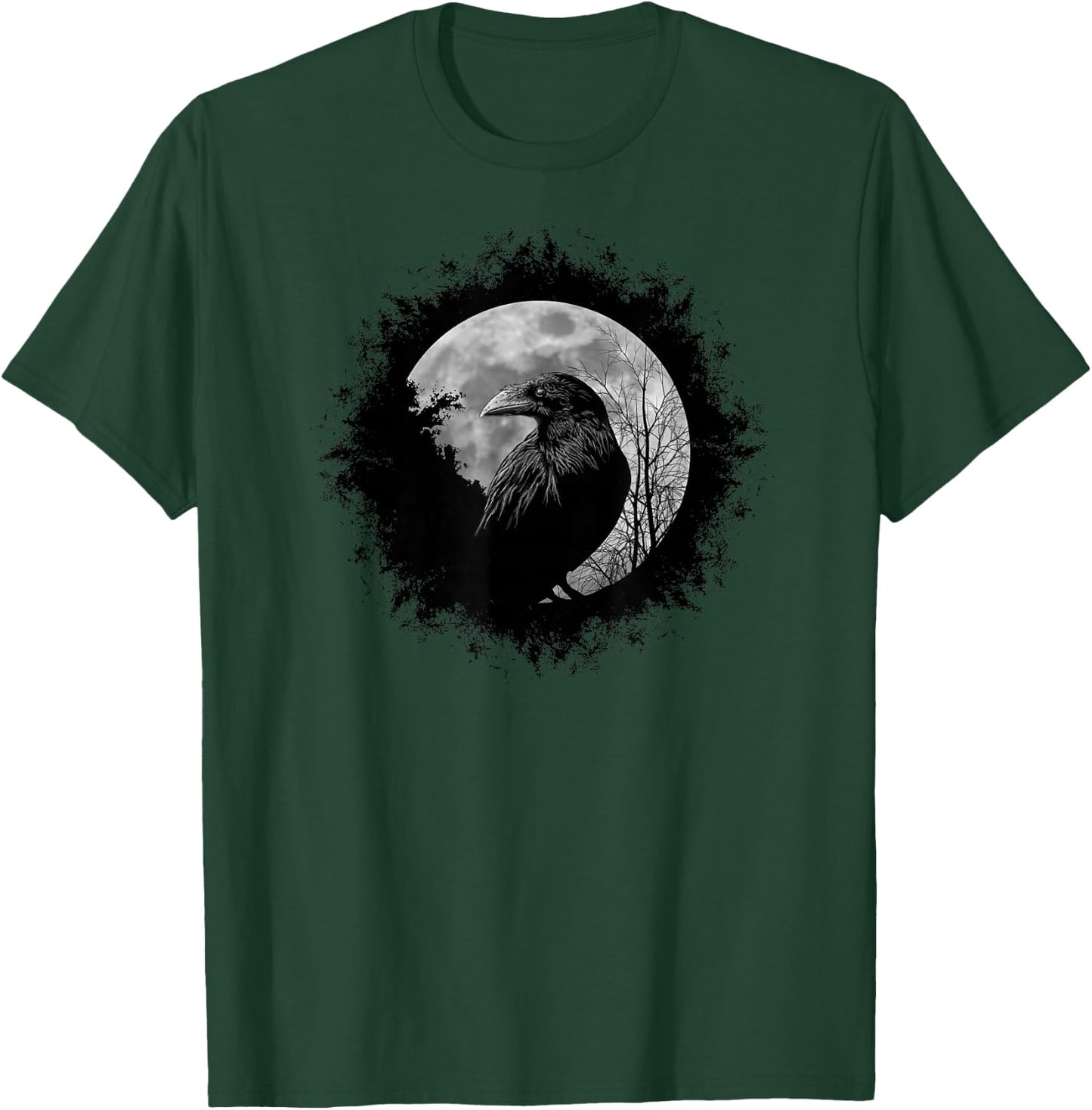 Black Crow Mystical Raven at Full Moon T-Shirt - T-Shirt | Forest