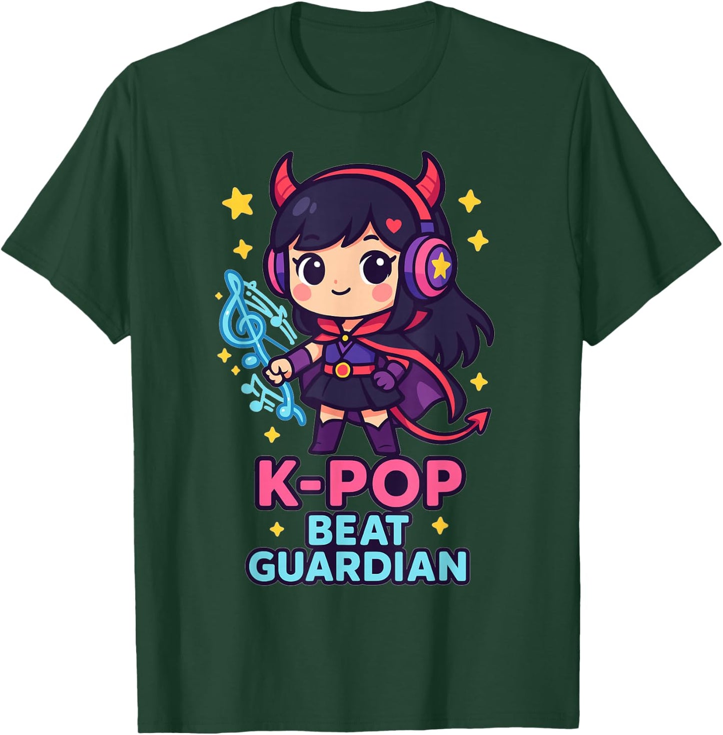 K-Pop Beat Guardian – Cute Chibi Anime Girl with Headphones T-Shirt - T-Shirt | Forest
