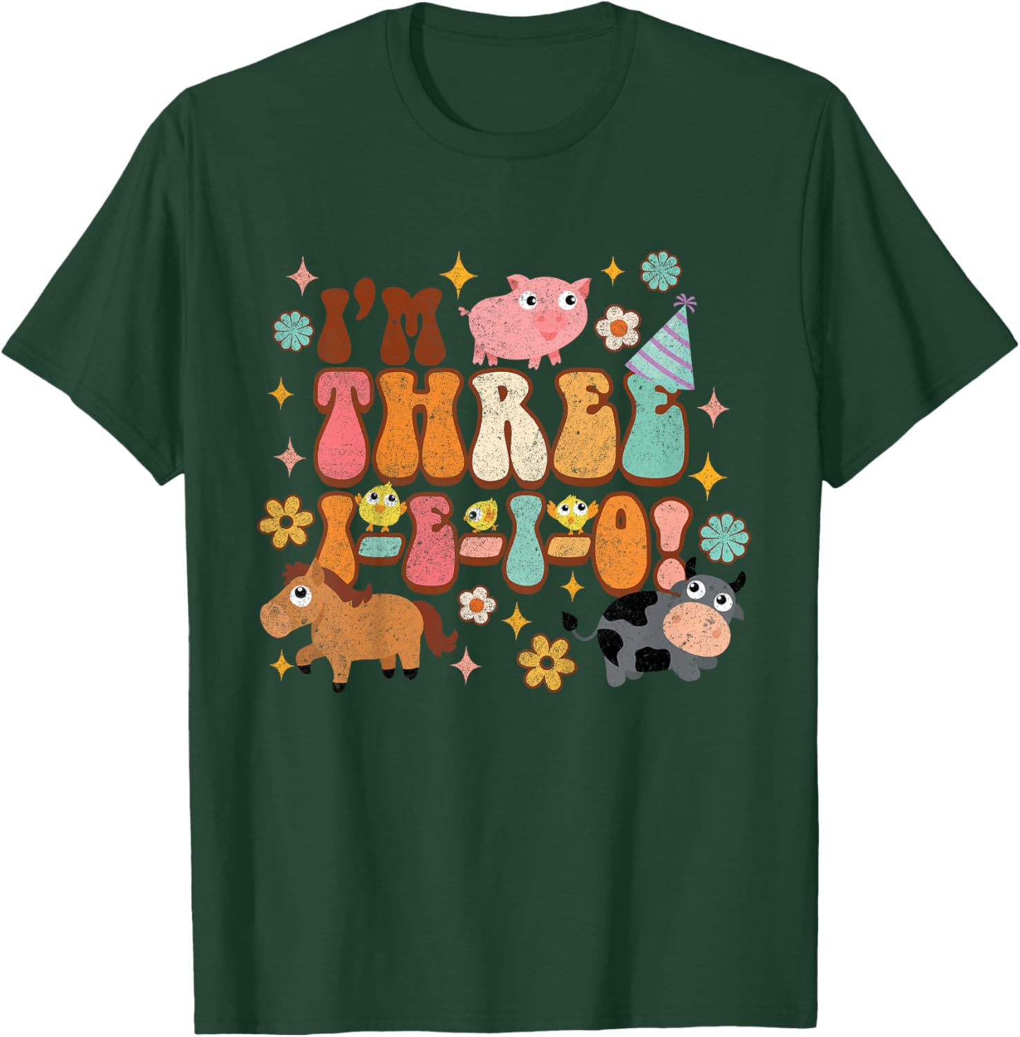 Kids I'm Three I E I O Country Farm Birthday 3rd Birthday Party T-Shirt - T-Shirt | Forest