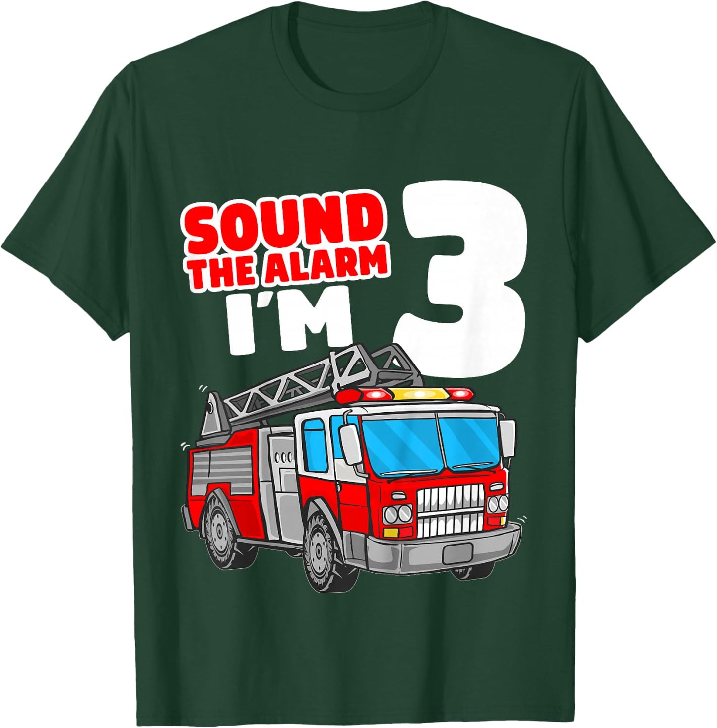 Kids Fire Truck 3 Year Old Firefighter 3rd Birthday Boy Toddler T-Shirt - T-Shirt | Forest