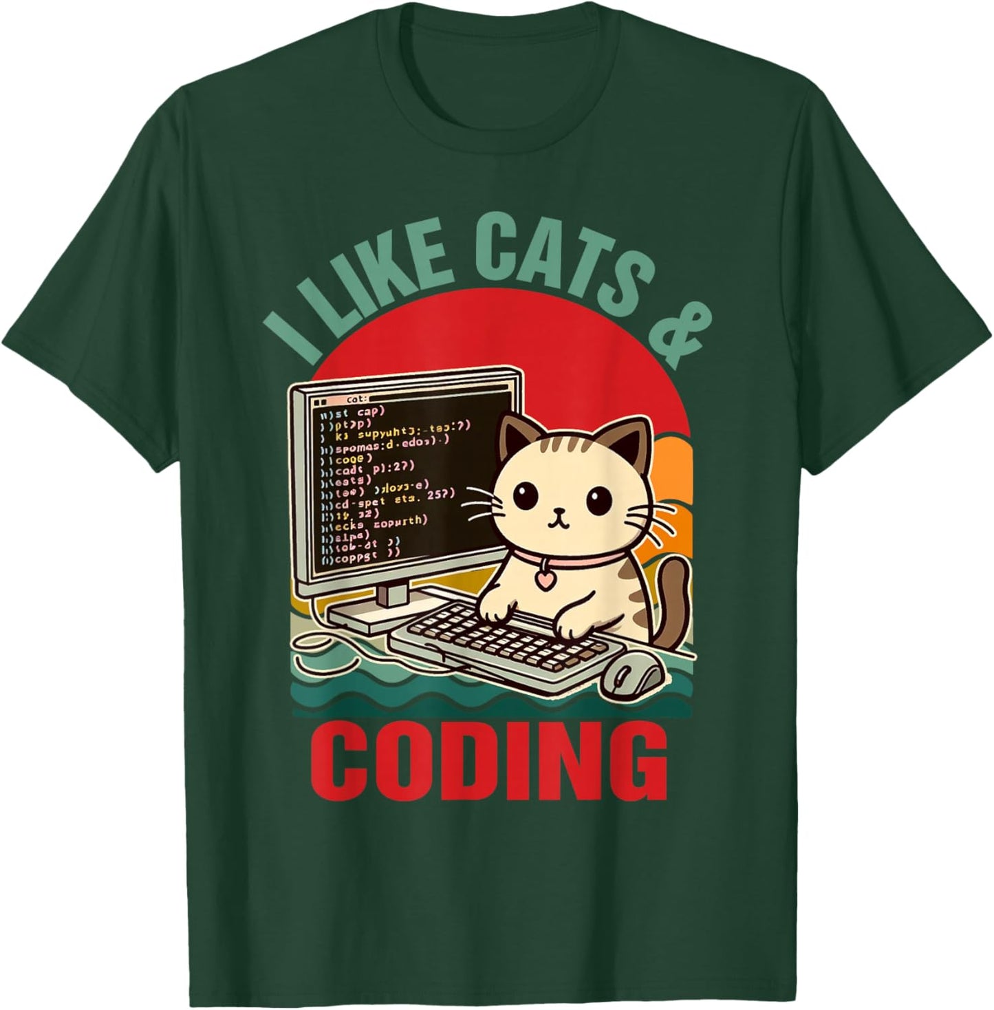 Coder Programmer Cat Lover Cat Dad I Like Cats & Coding T-Shirt - T-Shirt | Forest
