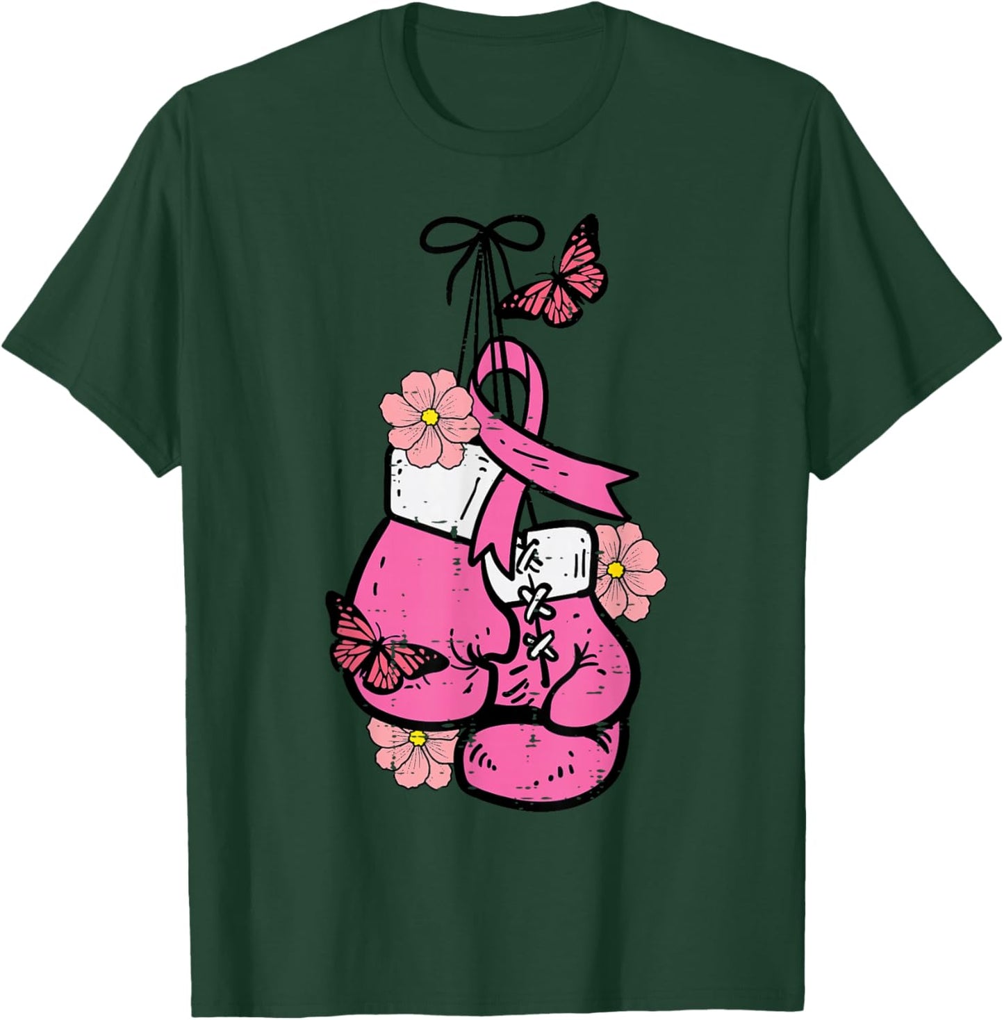 Breast Cancer Boxing Glove Pink Ribbon Awareness Fight Women T-Shirt - T-Shirt | Forest