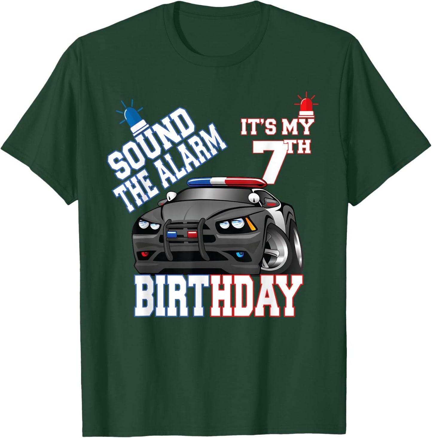 Sound The Alarm It's My 7th Birthday 7 Years Old Policeman T-Shirt - T-Shirt | Forest