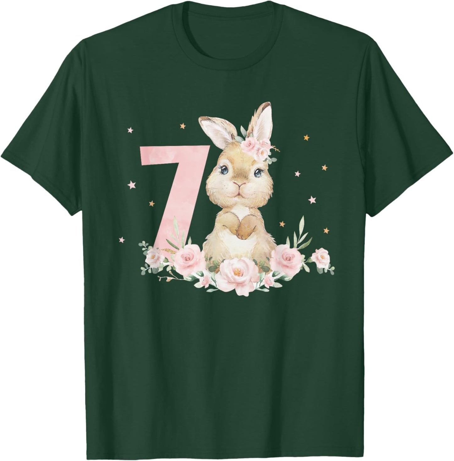 Adorable Rabbit Bunny 7th Birthday Outfit Girl 7 Year Old T-Shirt - T-Shirt | Forest