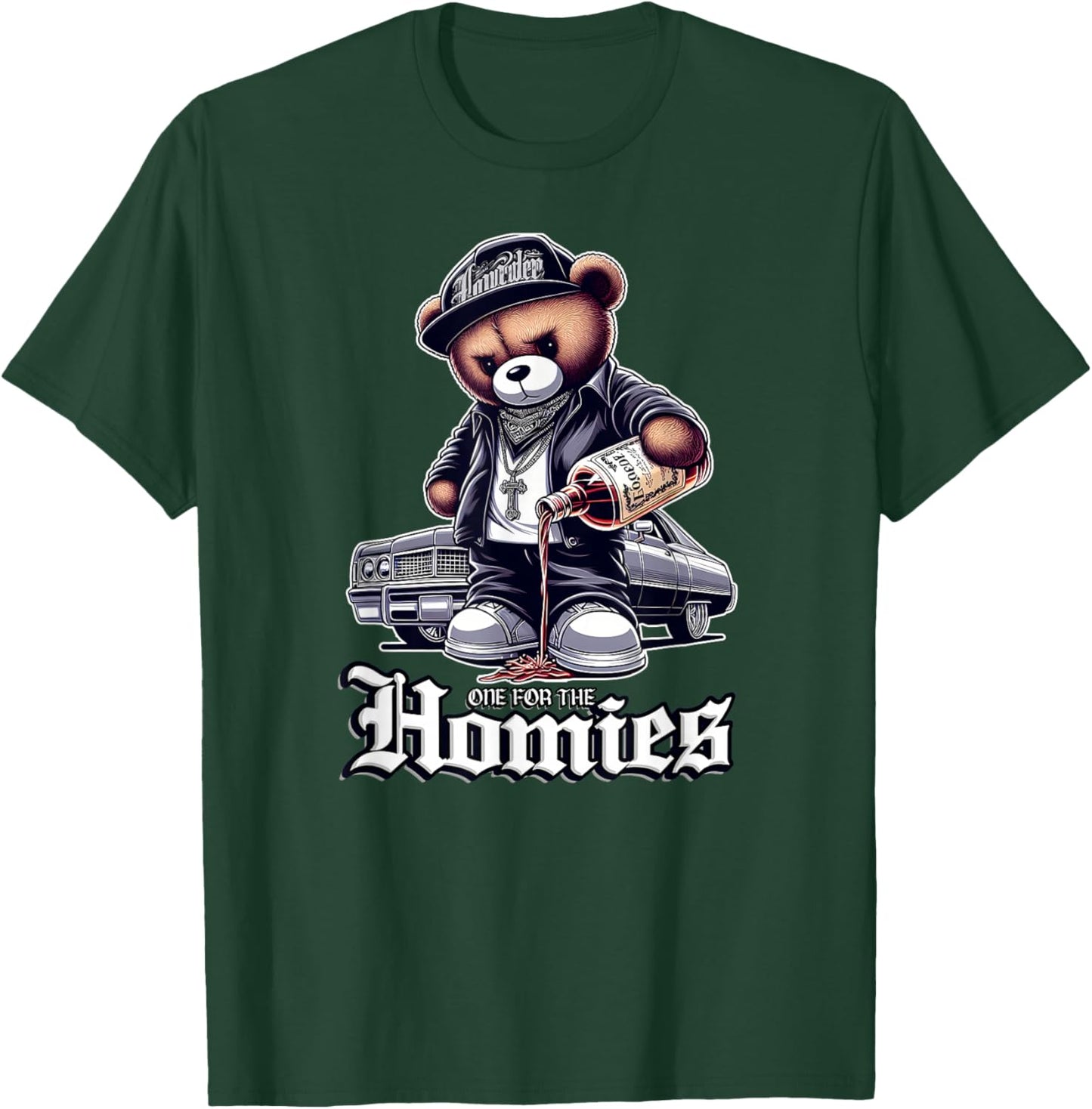 ONE FOR THE HOMIES Teddy Bear Chicano Art Cholo shirt T-Shirt - T-Shirt | Forest