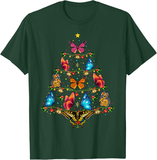 Butterfly Bird Lover Xmas Gift Butterfly Christmas Tree T-Shirt - T-Shirt | Forest