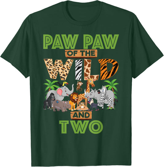 2nd Birthday Zoo Safari Jungle Paw Paw Of The Wild and Two T-Shirt - T-Shirt | Forest