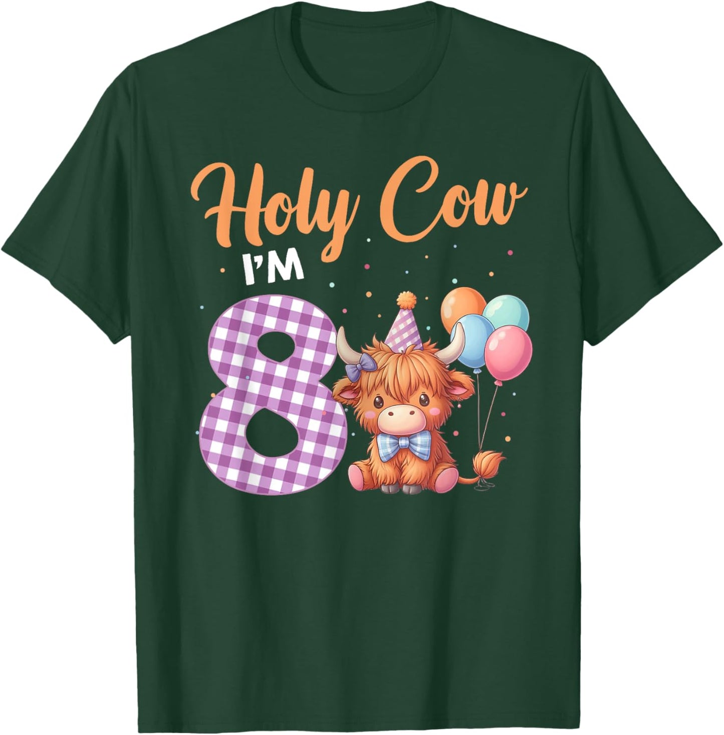 Holy Cow I'm 8 Year Old Birthday Highland Cow Shirt 8th T-Shirt - T-Shirt | Forest