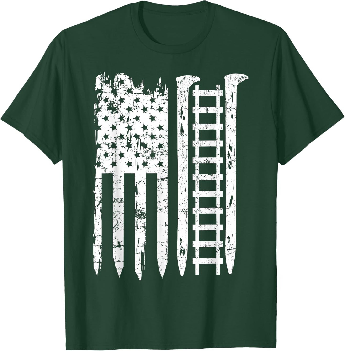 Railroad Spike American Flag Train Gift Railway Workers T-Shirt - T-Shirt | Forest