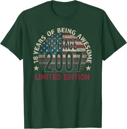 18th Birthday Gift Men Vintage Born 2007 Turning 18 Year Old T-Shirt - T-Shirt | Forest