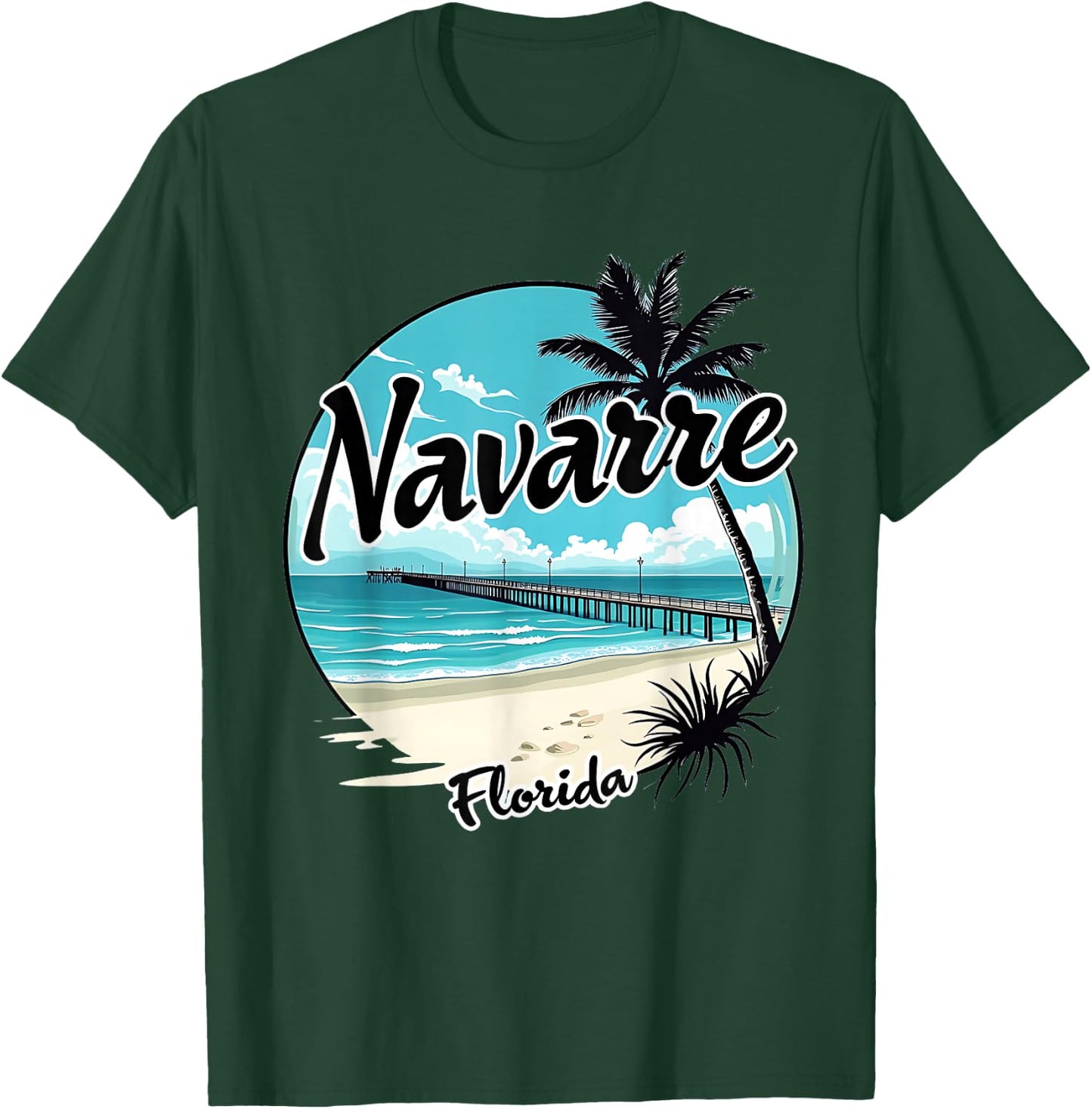 Scenic Navarre Florida Beach and Pier Art T-Shirt - T-Shirt | Forest