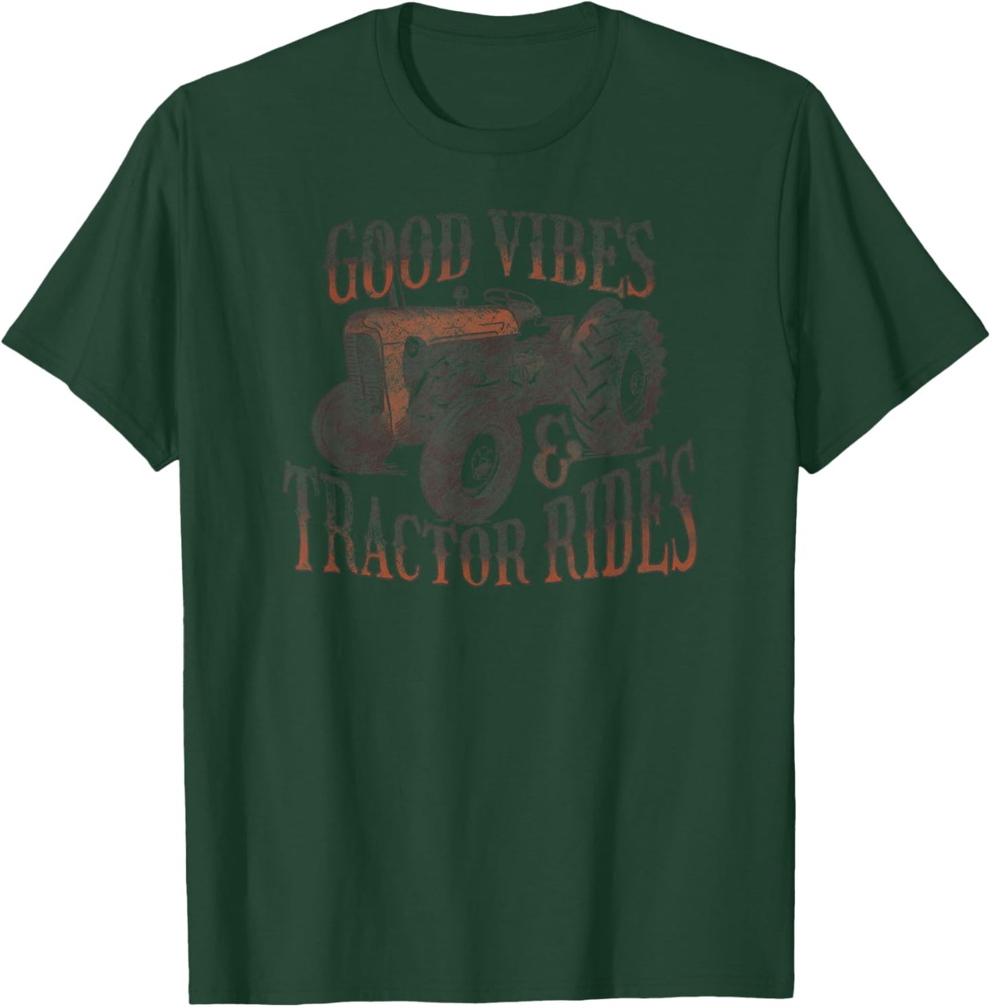 Distressed Tractor Good Vibes and Tractor Rides T-Shirt - T-Shirt | Forest