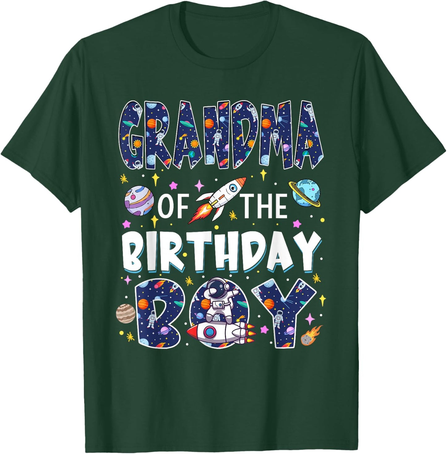 Grandma of The Birthday Boy Astronaut Family Space Planets T-Shirt - T-Shirt | Forest