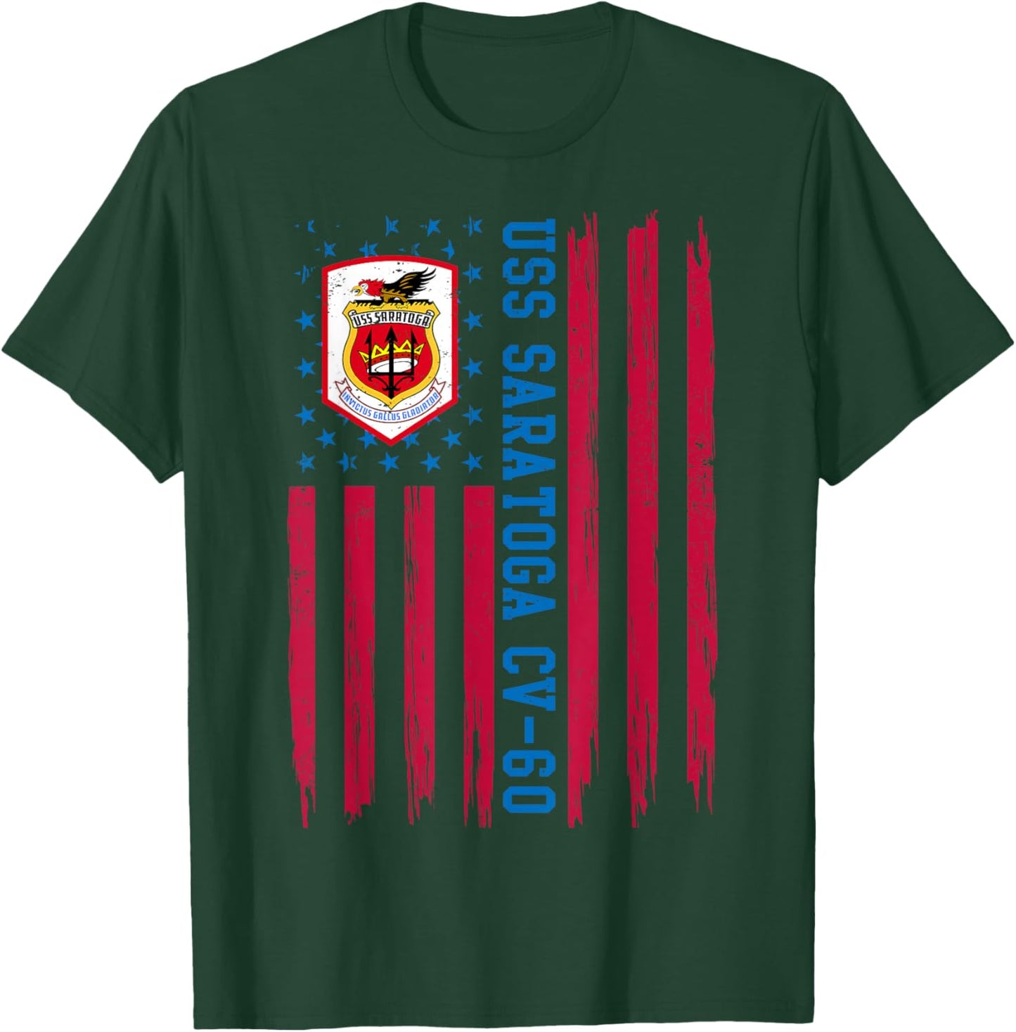 USS Saratoga CV-60 American Flag Aircraft Carrier Veteran Men T-Shirt - T-Shirt | Forest