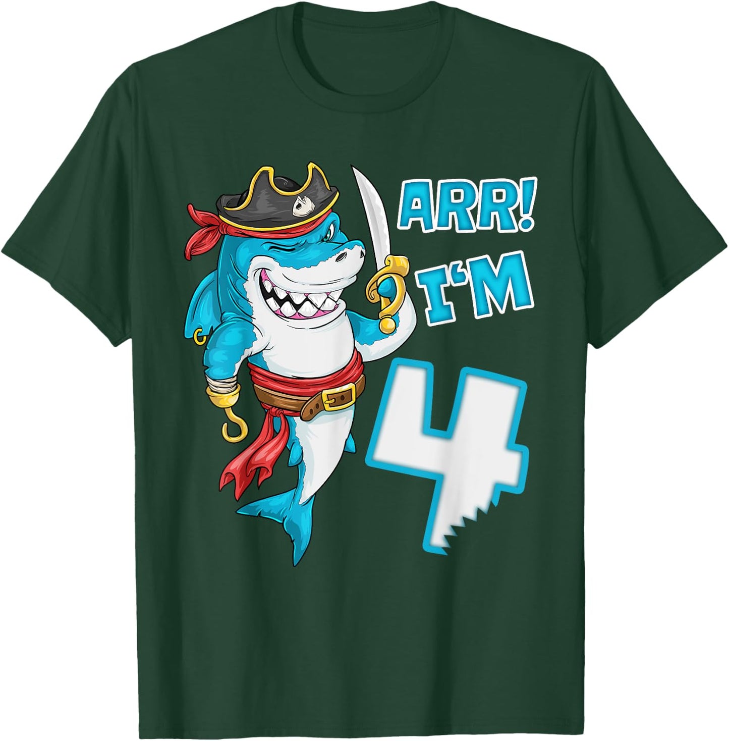 I'm 4 years Bday Shark pirate 4th Birthday boy pirate Party T-Shirt - T-Shirt | Forest