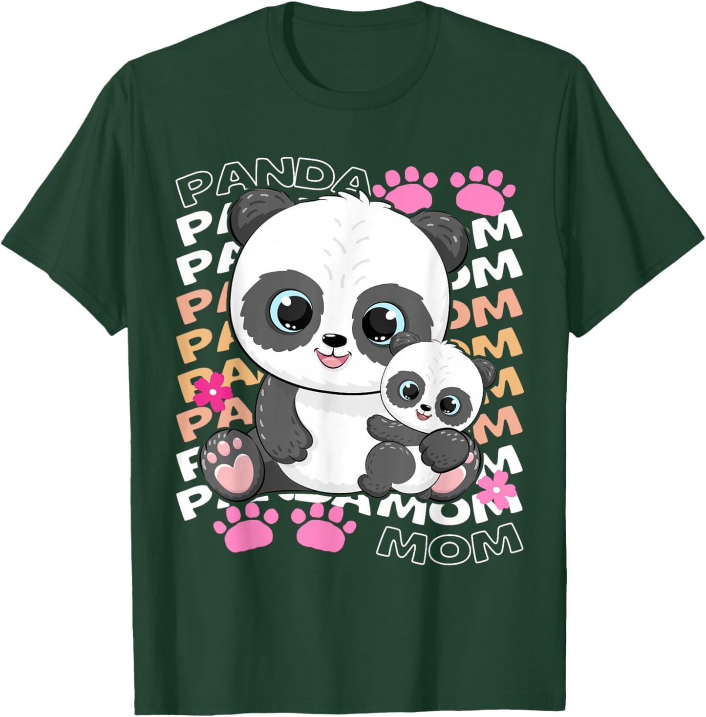 Funny Panda Mom Mothers Day Panda Paw Flower Family Matching T-Shirt - T-Shirt | Forest