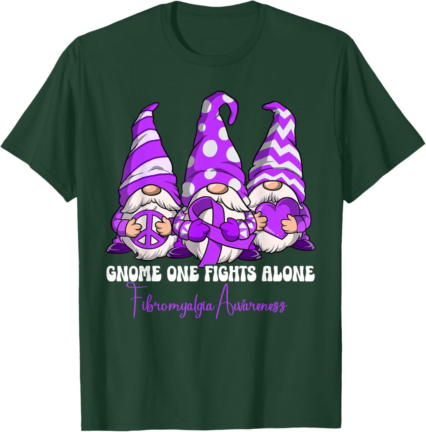 Fibromyalgia Awareness Gifts Fibromyalgia Awareness - -Adults, -Kids - Black - Short Sleeve - Classic Fit - Cotton, Polyester - Gnome One Fights Alone T-Shirt - T-Shirt | Forest