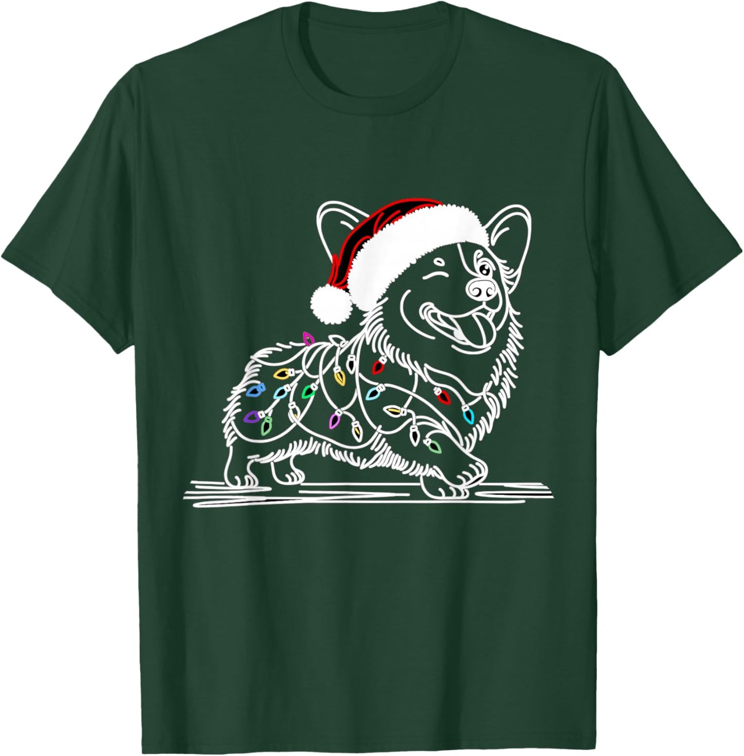 Corgi Santa Christmas Tree Lights, Funny Ugly Pajamas Women T-Shirt - T-Shirt | Forest