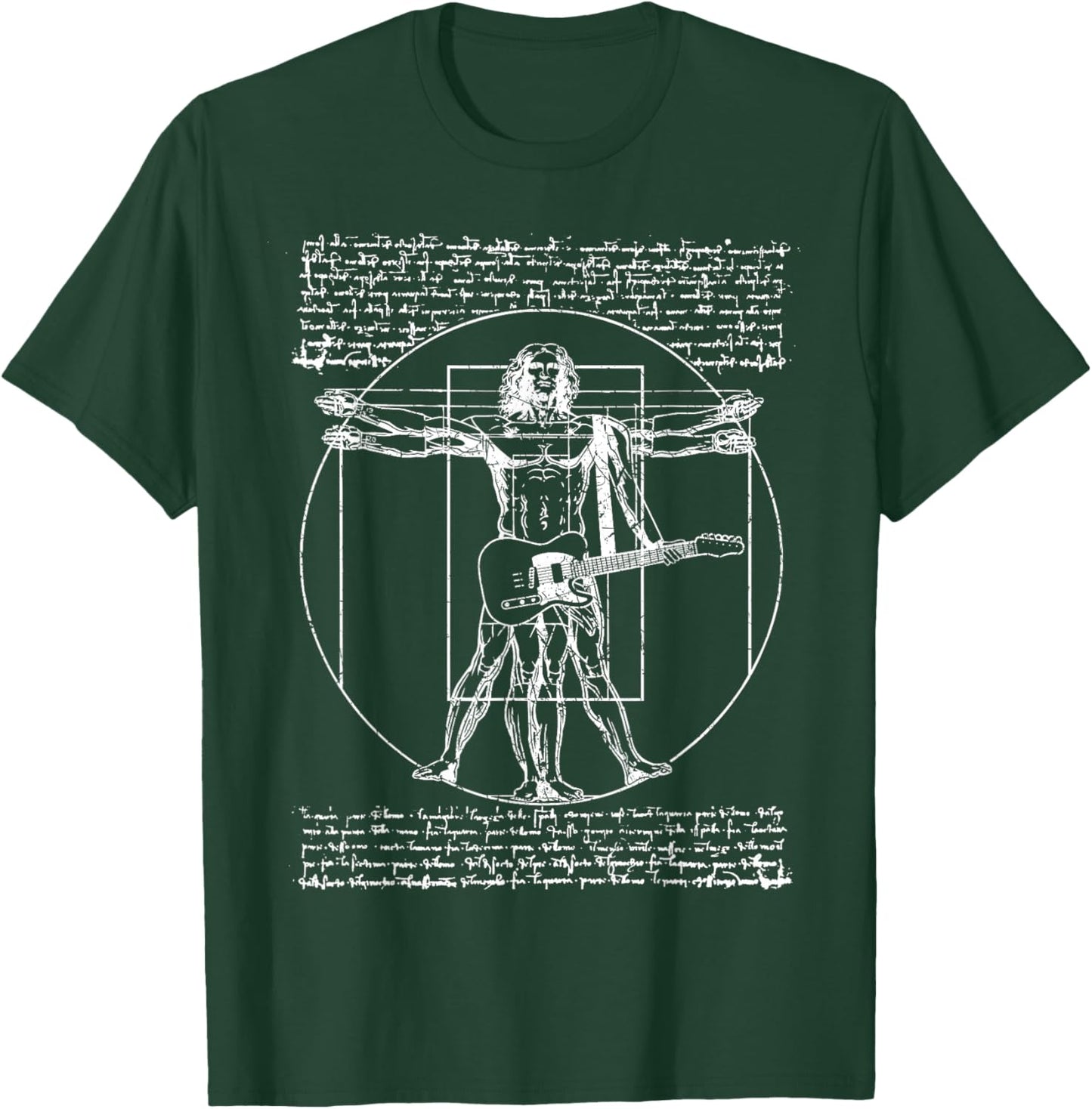 DA Vinci Vitruvian Guitar Man Rock Music Fan Rock n Roll T-Shirt - T-Shirt | Forest