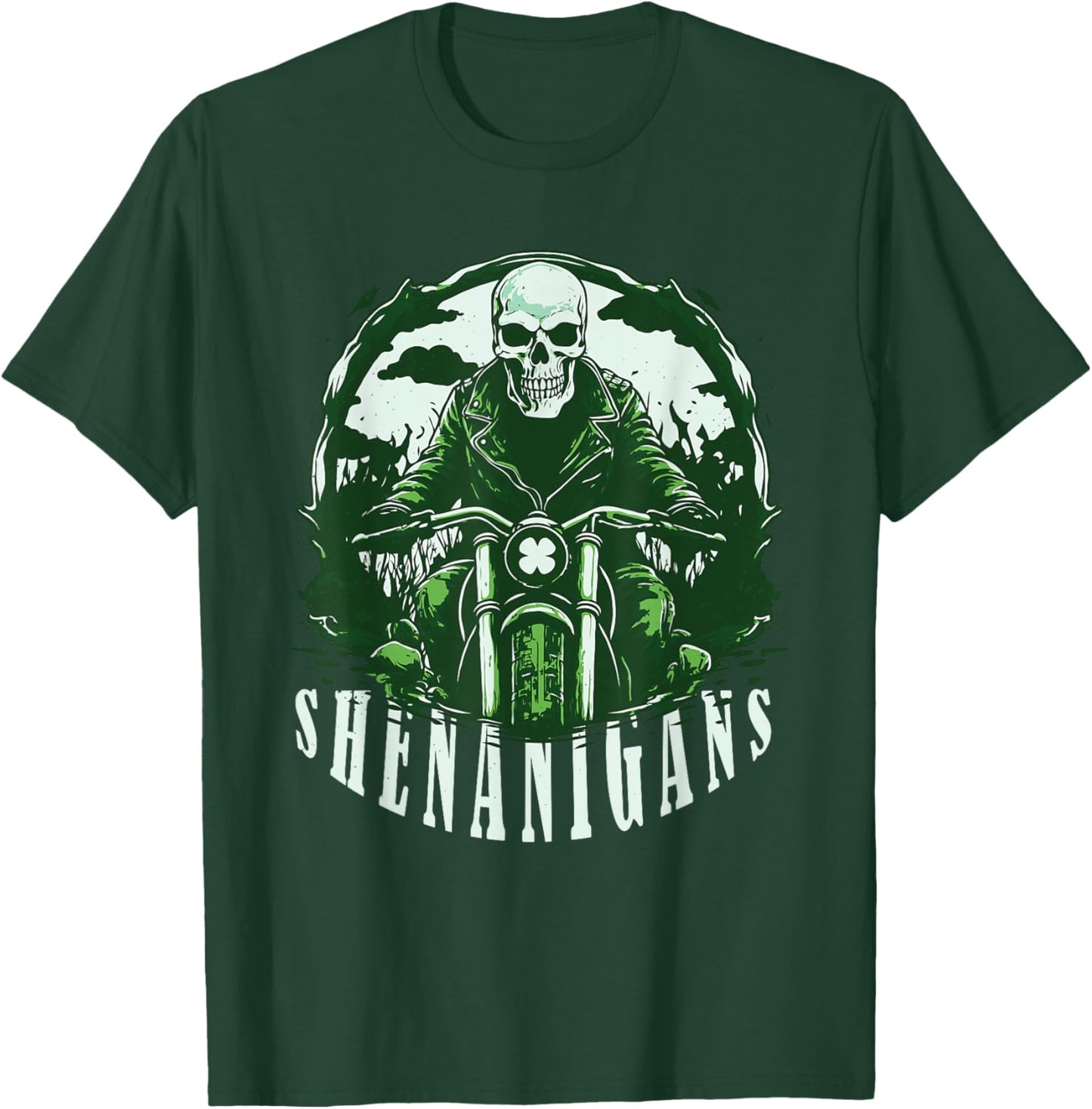 St Patrick's Day for Motorcycle Shenanigans, Irish Skull T-Shirt - T-Shirt | Forest