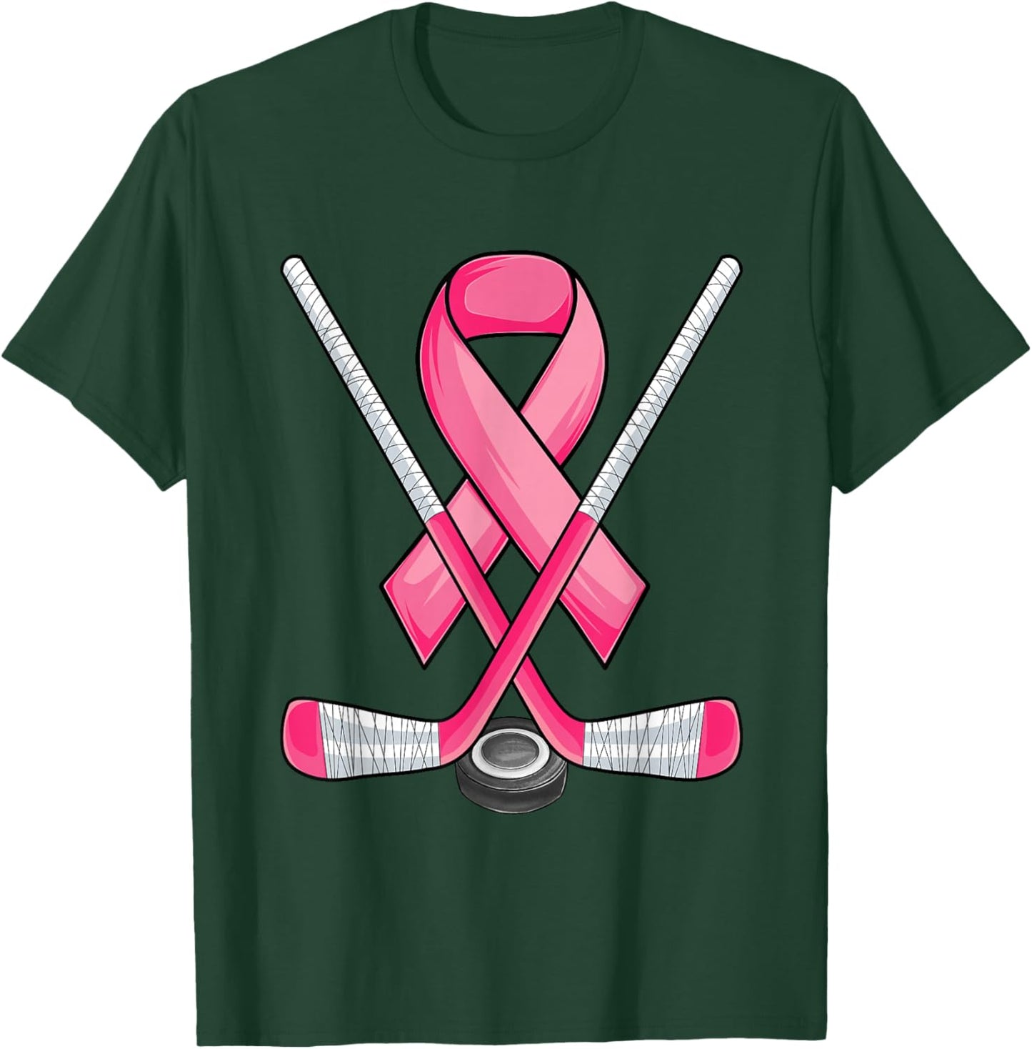 Ice Hockey Pink Ribbon Breast Cancer Awareness Sport Lover T-Shirt - T-Shirt | Forest