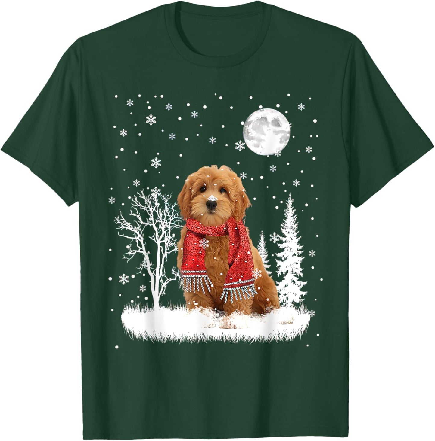 Goldendoodle Under Moonlight Snow Christmas Pajama T-Shirt - T-Shirt | Forest