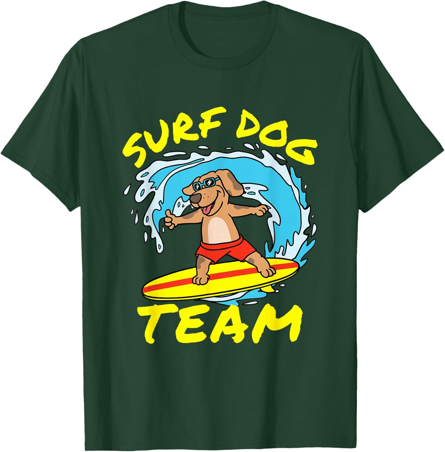 Dog Surfing Surf Dog Team Surfboard Wave Competition T-Shirt - T-Shirt | Forest
