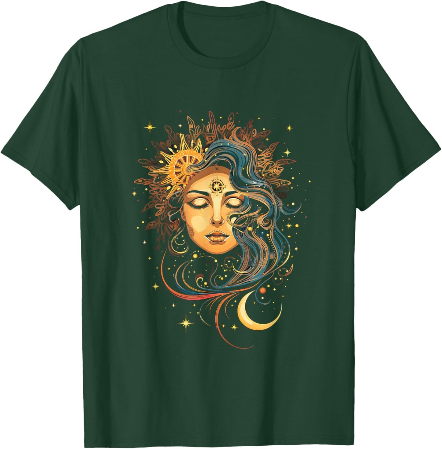 Mystic Sun and Moon Woman Mystical Flowers Aesthetic T-Shirt - T-Shirt | Forest