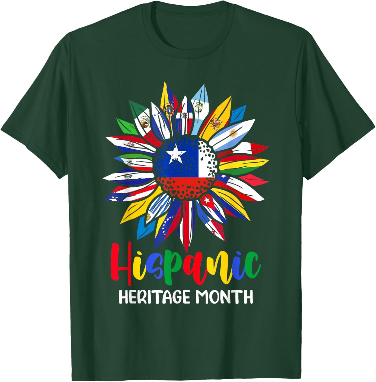 Hispanic Heritage Month Chile Flag Sunflower Latino Flags T-Shirt - T-Shirt | Forest