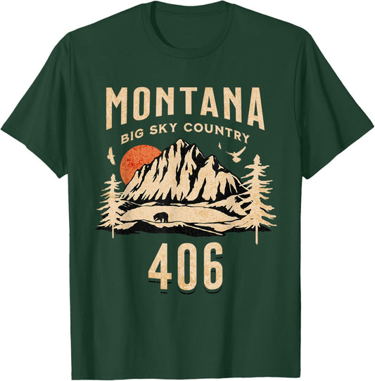 406 Montana Area Code, Big Sky Country, Montana Outdoors T-Shirt - T-Shirt | Forest