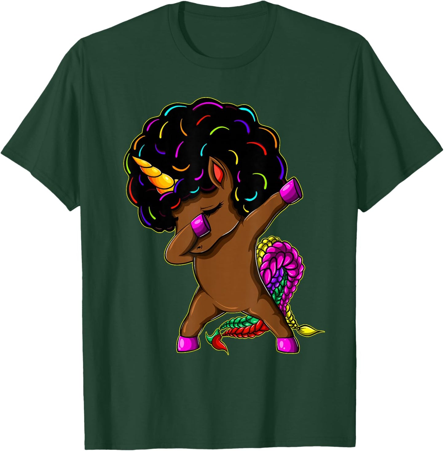 Dabbing Unicorn Afro Natural Hair Black Girl Unicorn T-Shirt - T-Shirt | Forest
