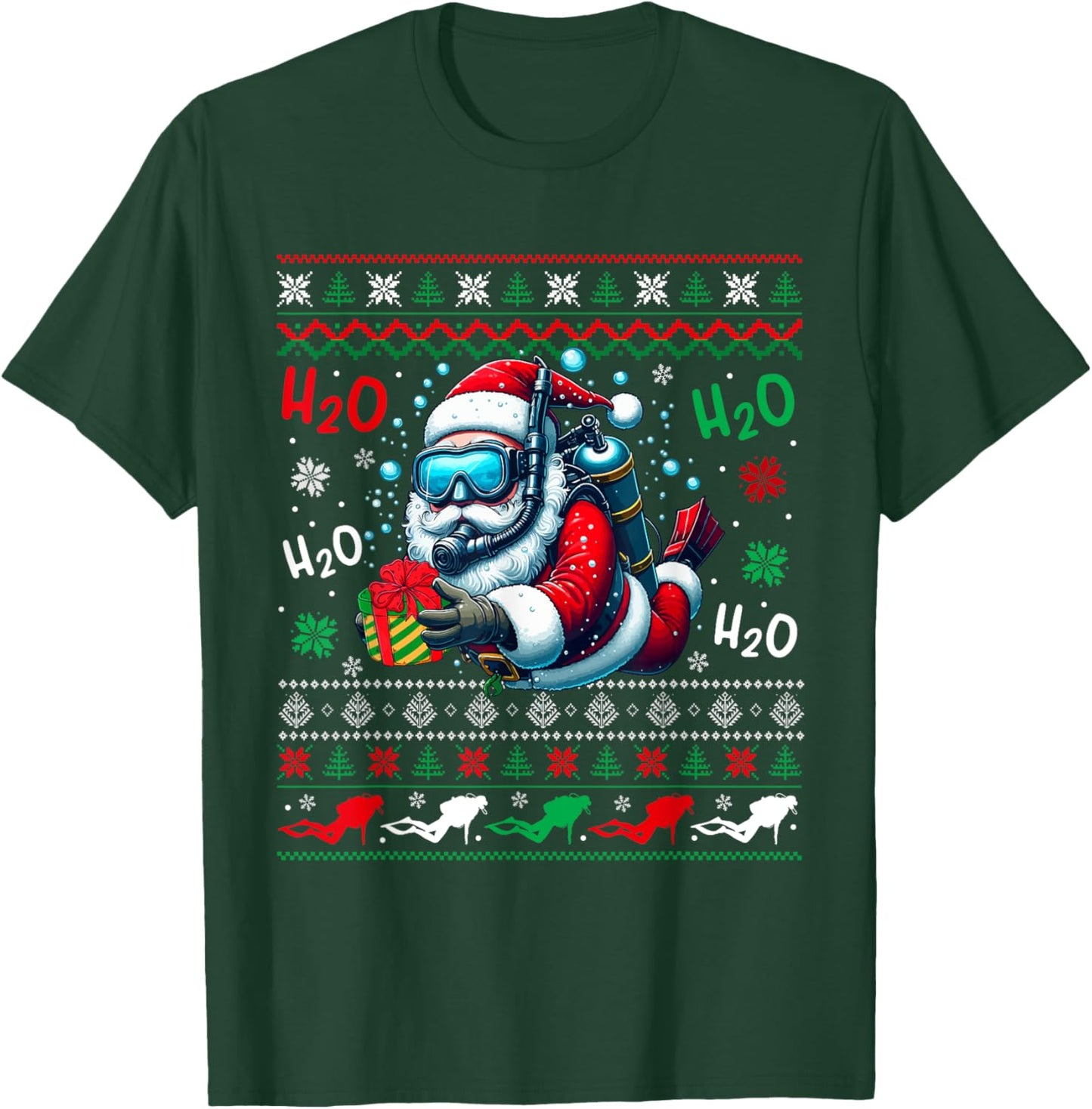 Christmas Sweater Santa Scuba Diving Scuba Diver Lover T-Shirt - T-Shirt | Forest