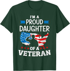 Im a proud daughter of a veteran USA map flag veterans day T-Shirt - T-Shirt | Forest