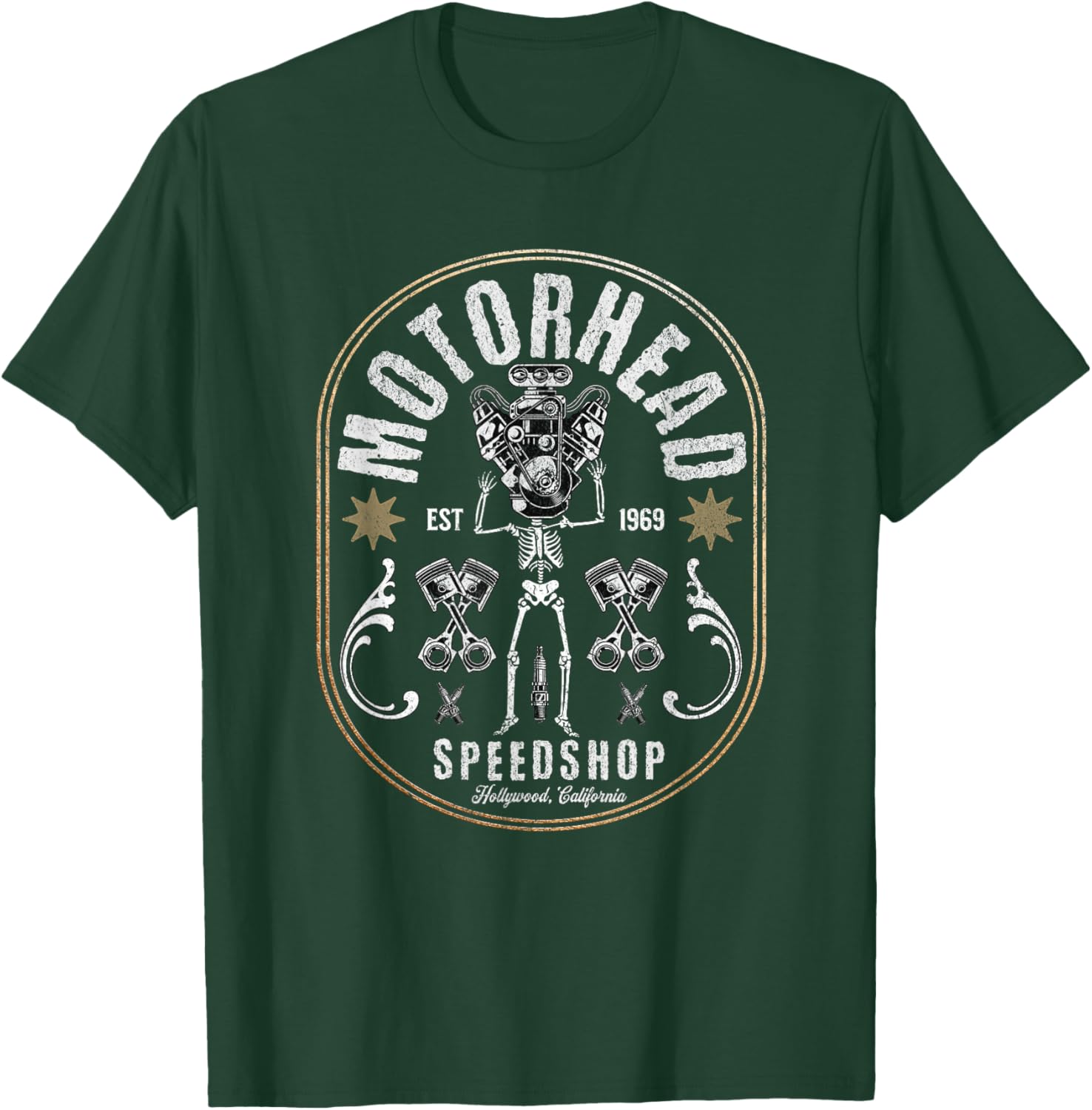 Skeleton Motor Head Speed Shop Hot Rod Mechanic Car Lover T-Shirt - T-Shirt | Forest