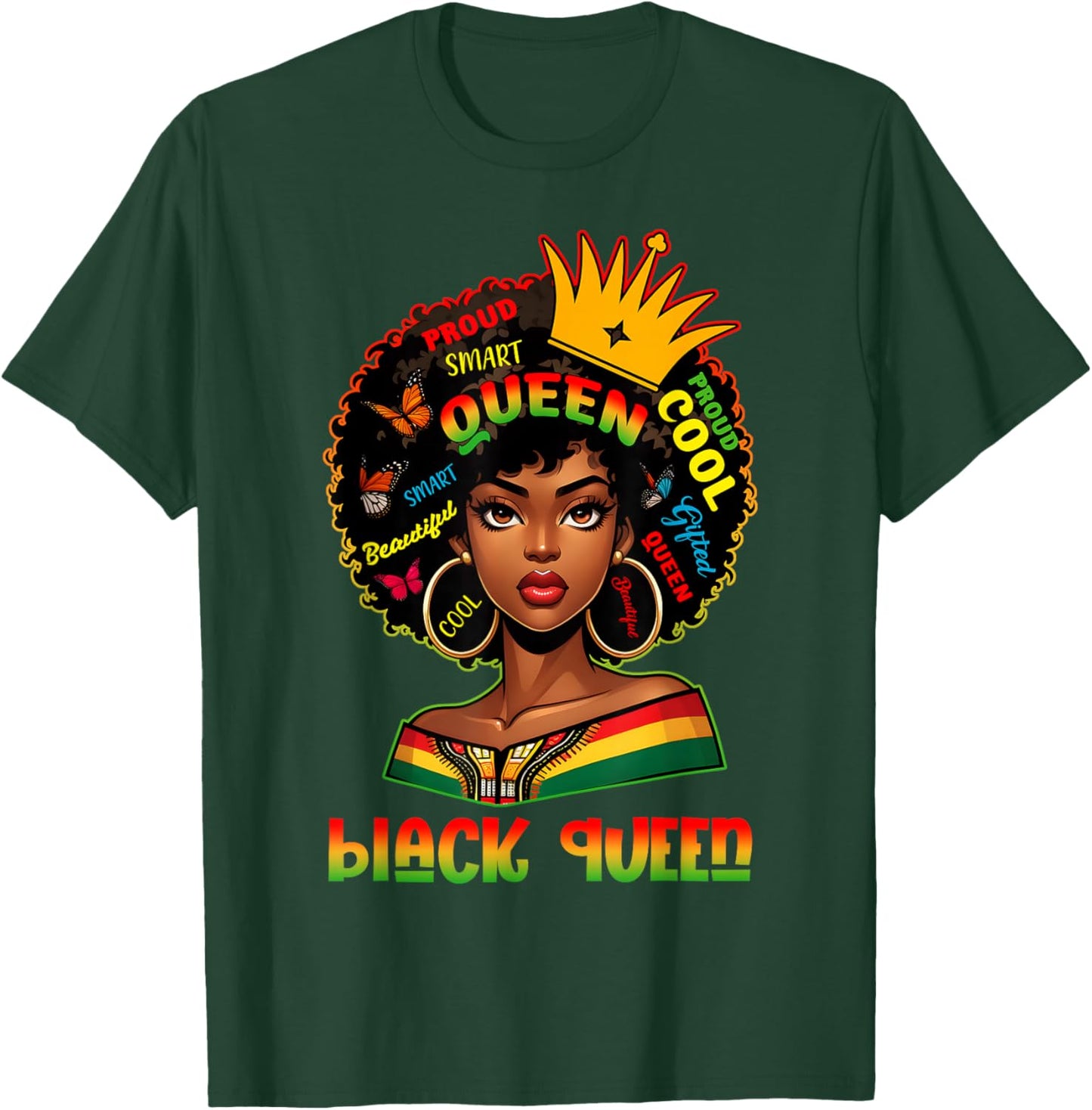 I Am Black History Month Women Girls Afro Black Queen T-Shirt - T-Shirt | Forest