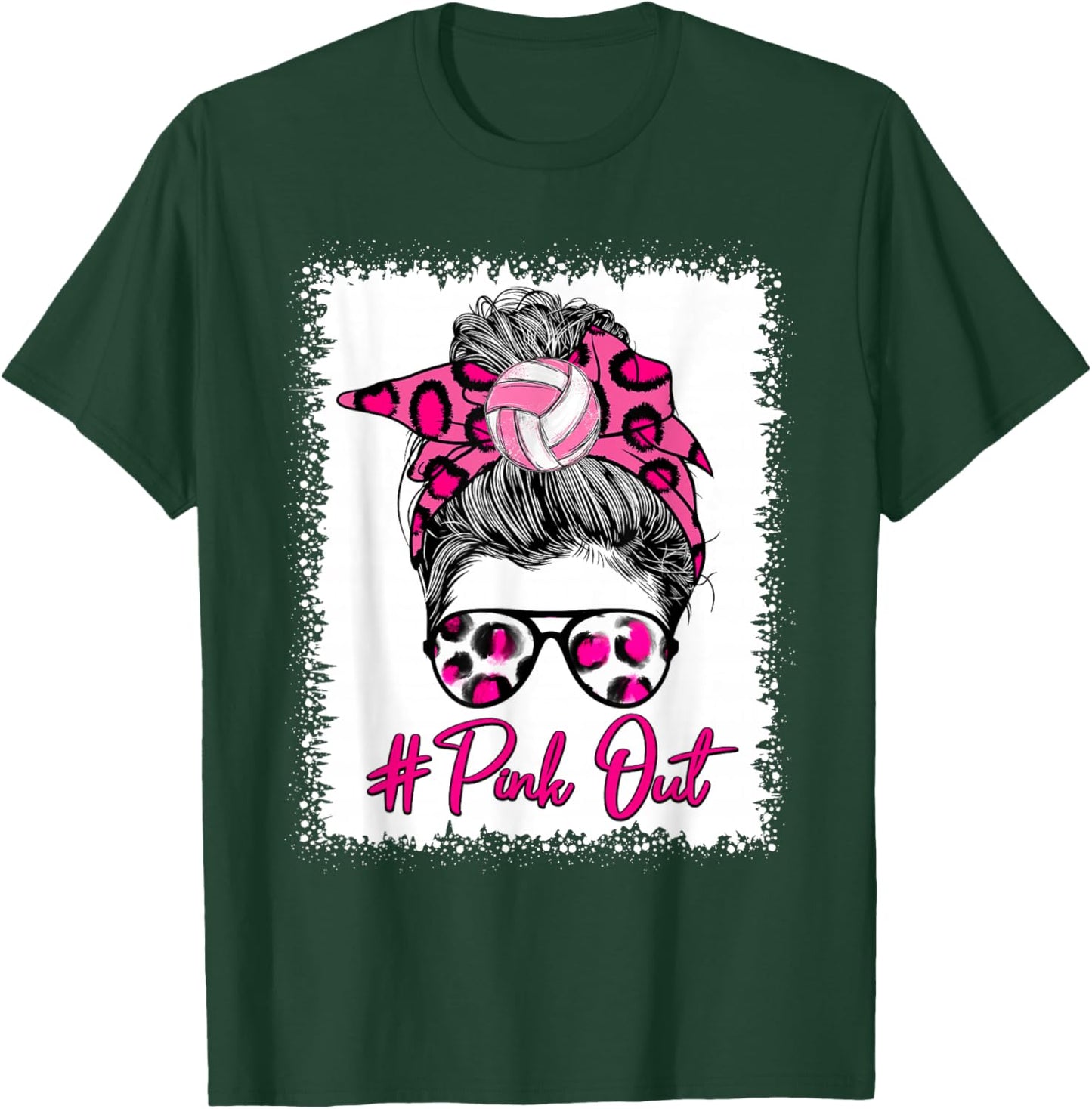 Pink Out Messy Bun Volleyball Breast Cancer Sport Lovers T-Shirt - T-Shirt | Forest