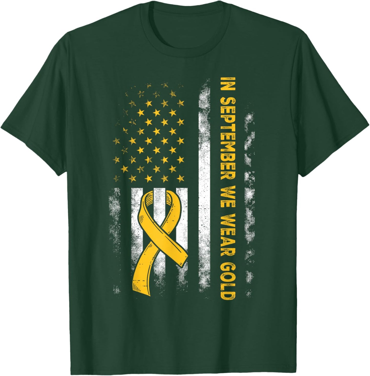 In September We Wear Gold Us Flag Childhood Cancer Awareness T-Shirt - T-Shirt | Forest