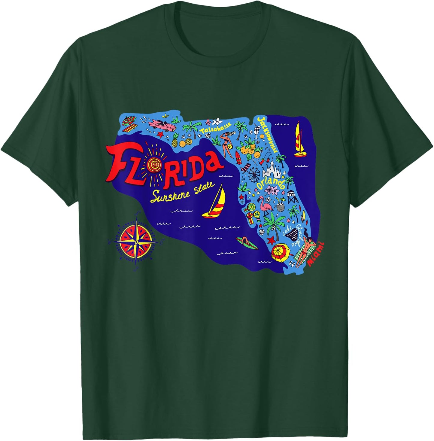 I Love Florida T Shirt, Cute Colorful Florida Graphic Map T-Shirt - T-Shirt | Forest