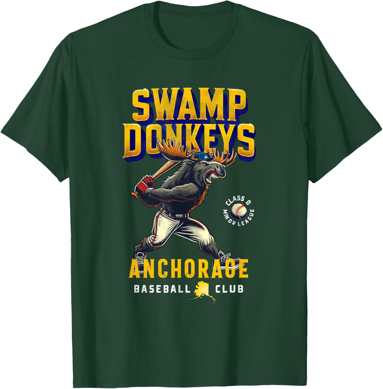 Anchorage Swamp Donkeys Retro Minor League Baseball Team T-Shirt - T-Shirt | Forest