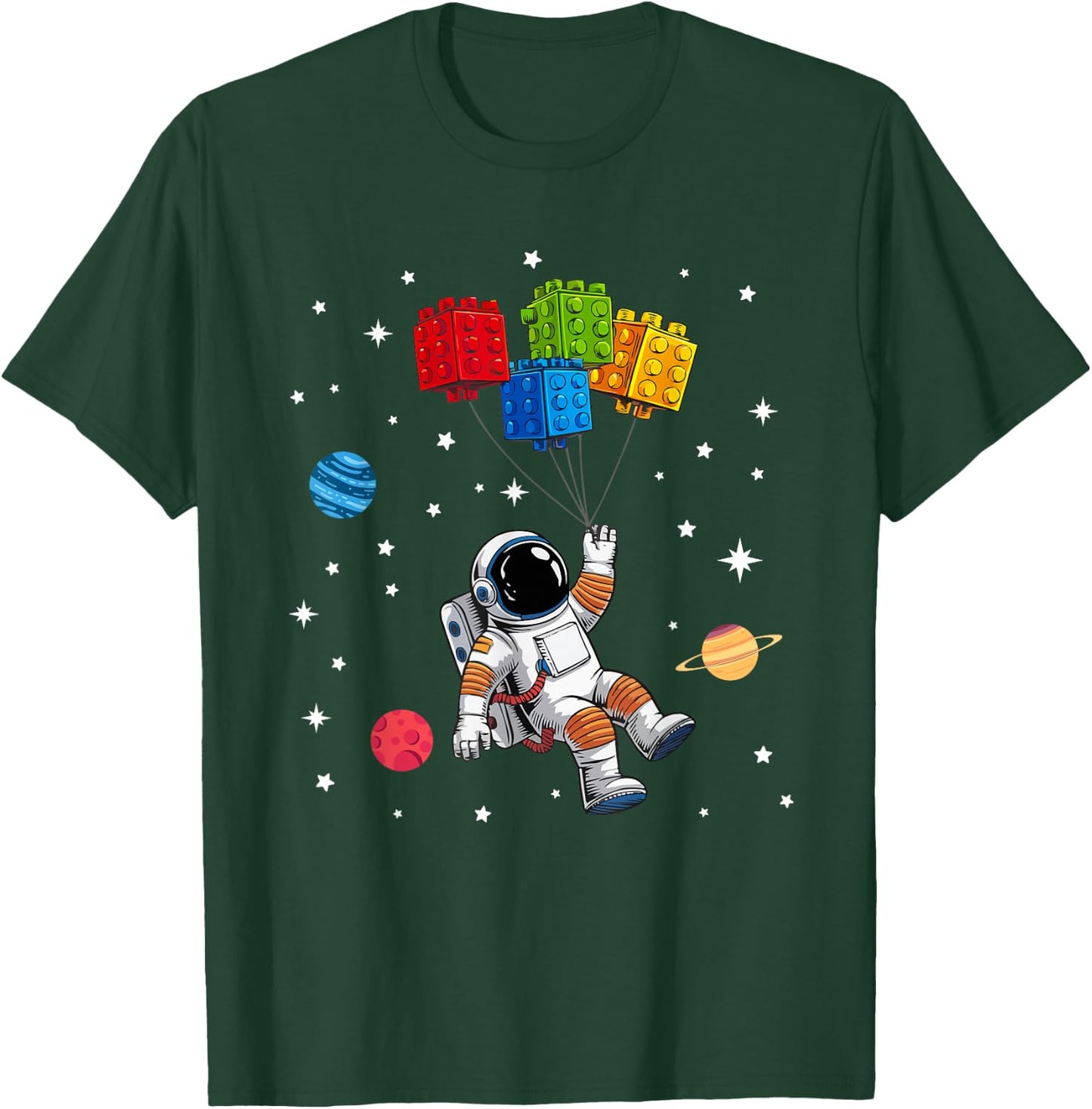 Space Astronaut Funny Building Blocks Bricks Master Builder T-Shirt - T-Shirt | Forest