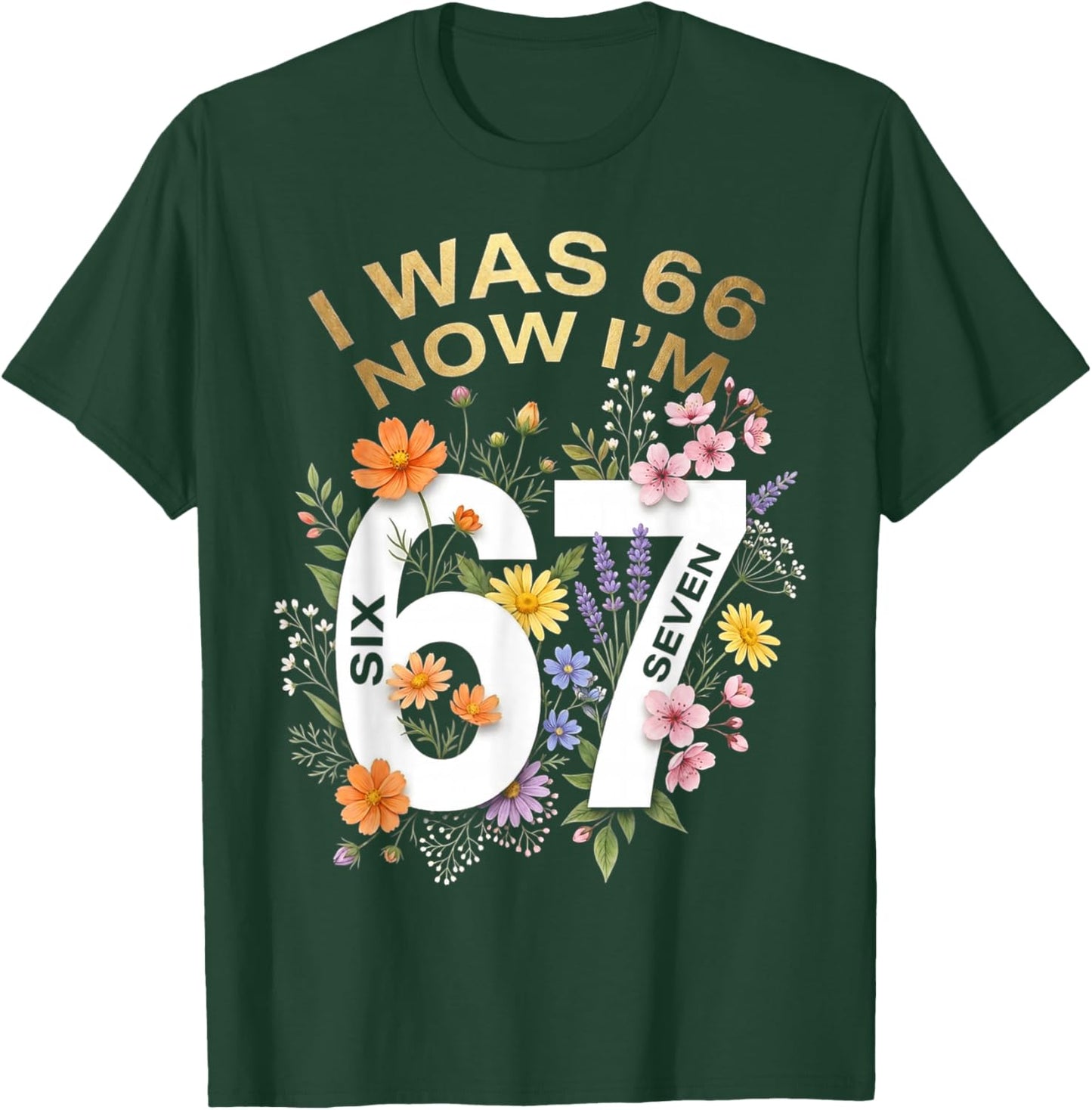 I was 66 Now I’m 67 Years Old Funny Floral Retro Vintage T-Shirt - T-Shirt | Forest