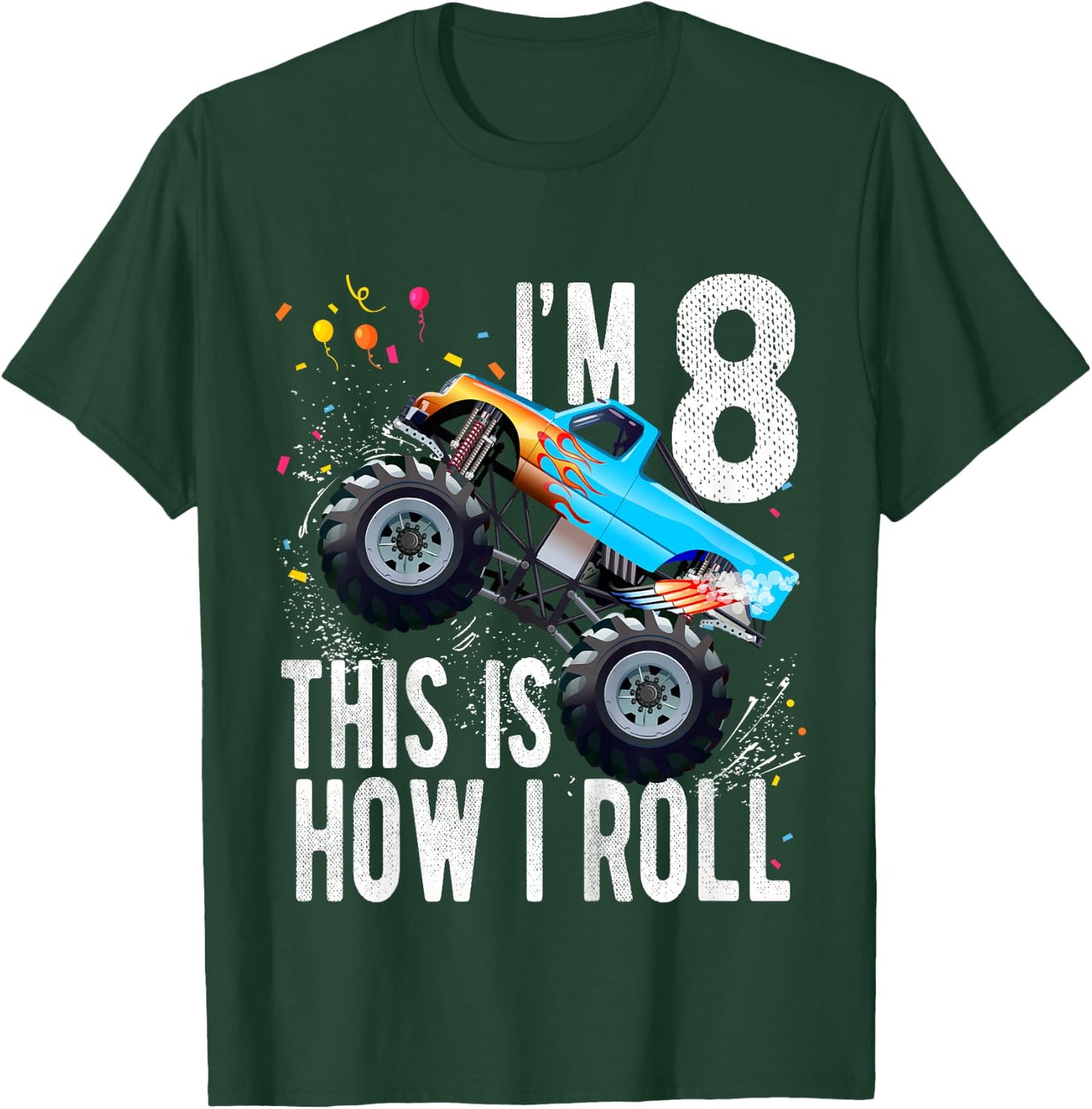 Kids 8 Year Old Shirt 8th Birthday Boy Monster Truck Car T-Shirt - T-Shirt | Forest
