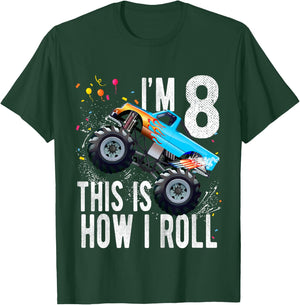 Kids 8 Year Old Shirt 8th Birthday Boy Monster Truck Car T-Shirt - T-Shirt | Forest