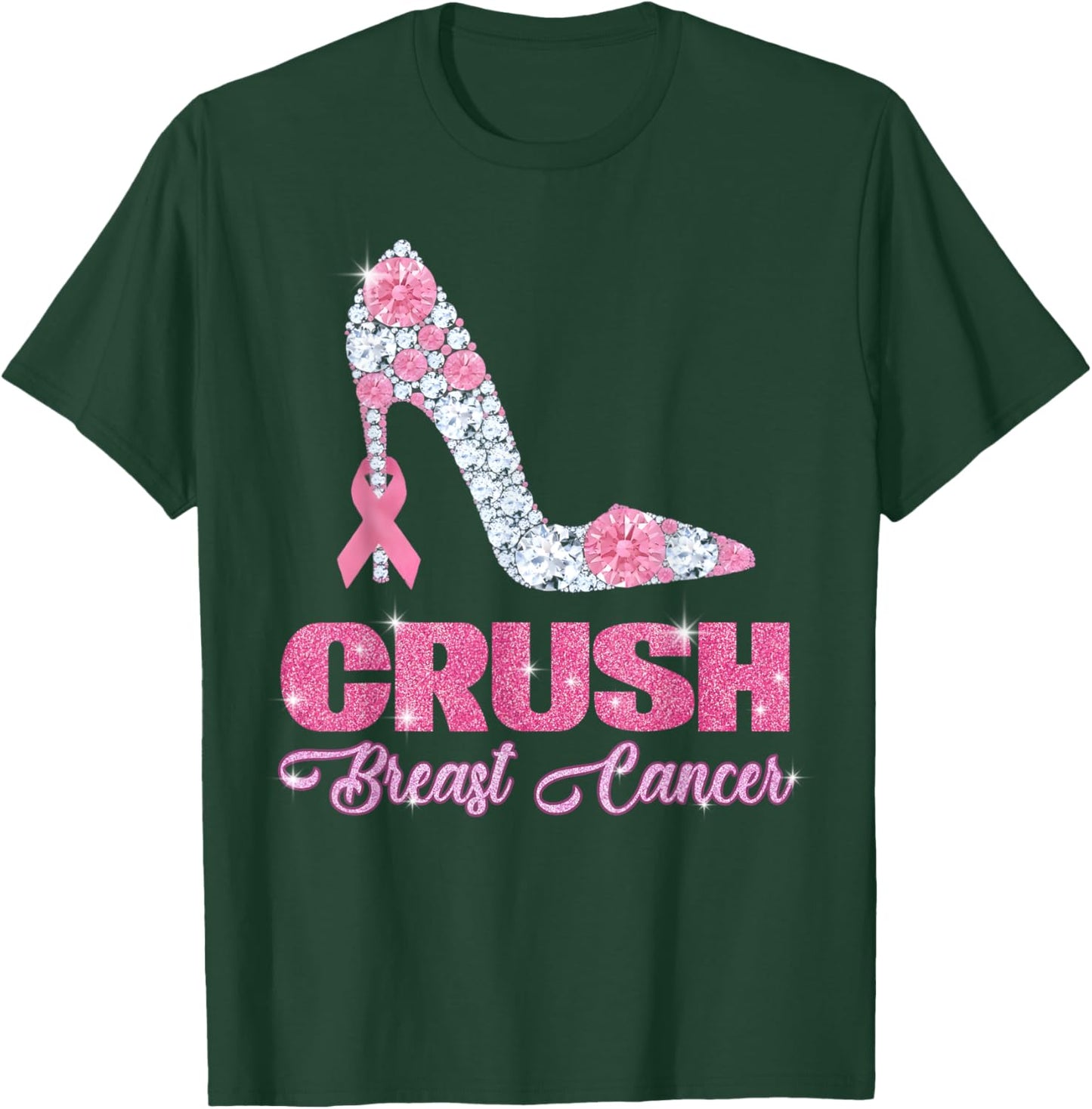 Crush Breast Cancer Bling Pink Ribbon Awareness October Gift T-Shirt - T-Shirt | Forest