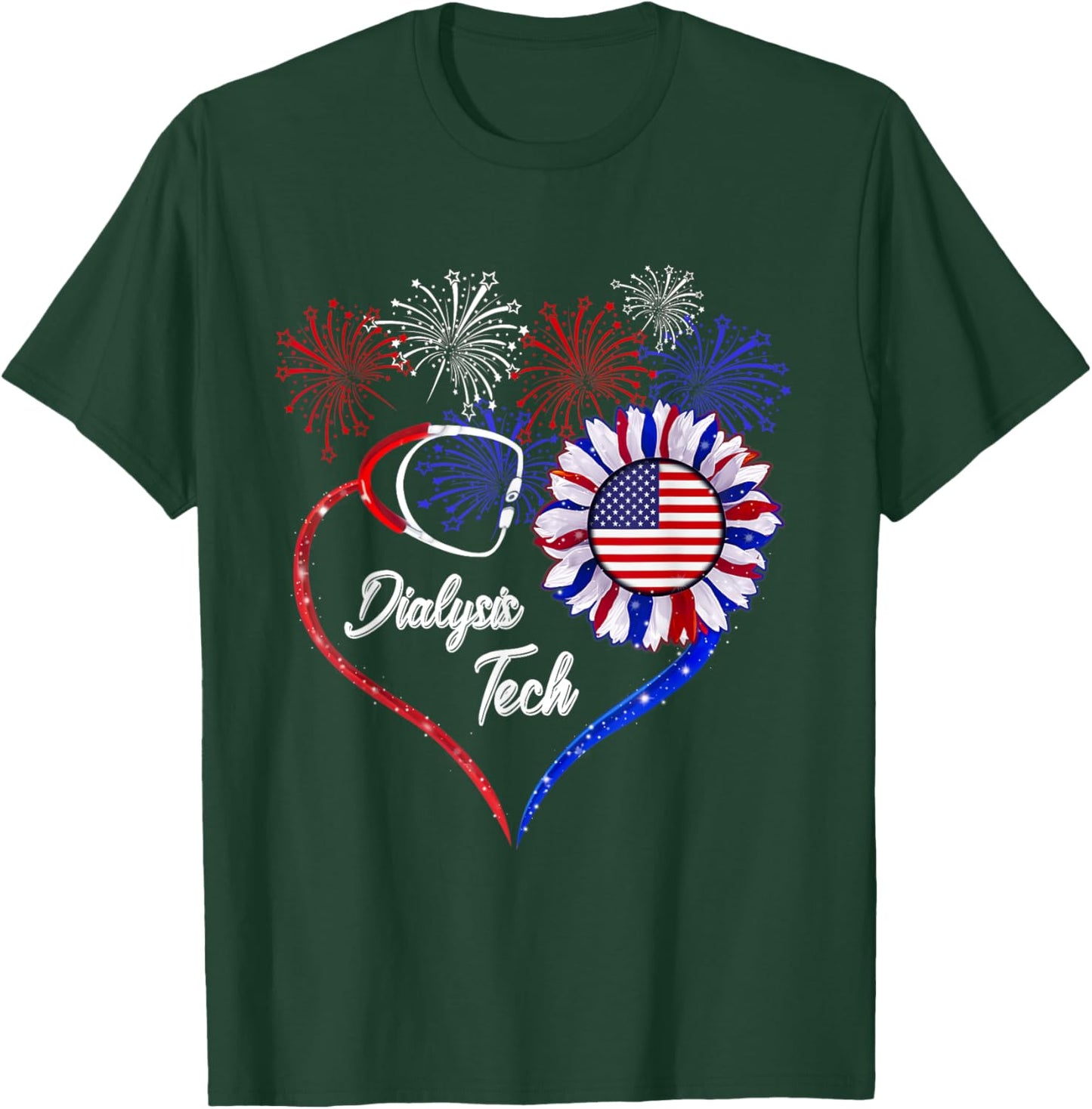 Patriotic Dialysis Tech - American Flag Sunflower Love Men T-Shirt - T-Shirt | Forest