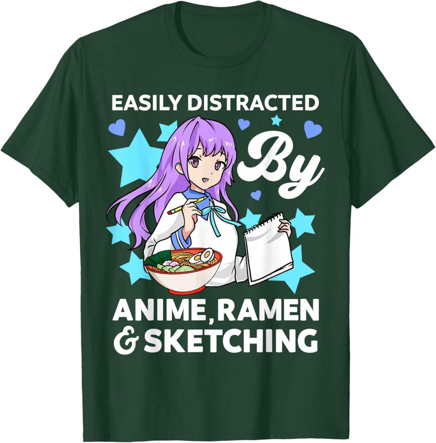 Easily Distracted By Anime Ramen and Sketching Drawing Art T-Shirt - T-Shirt | Forest