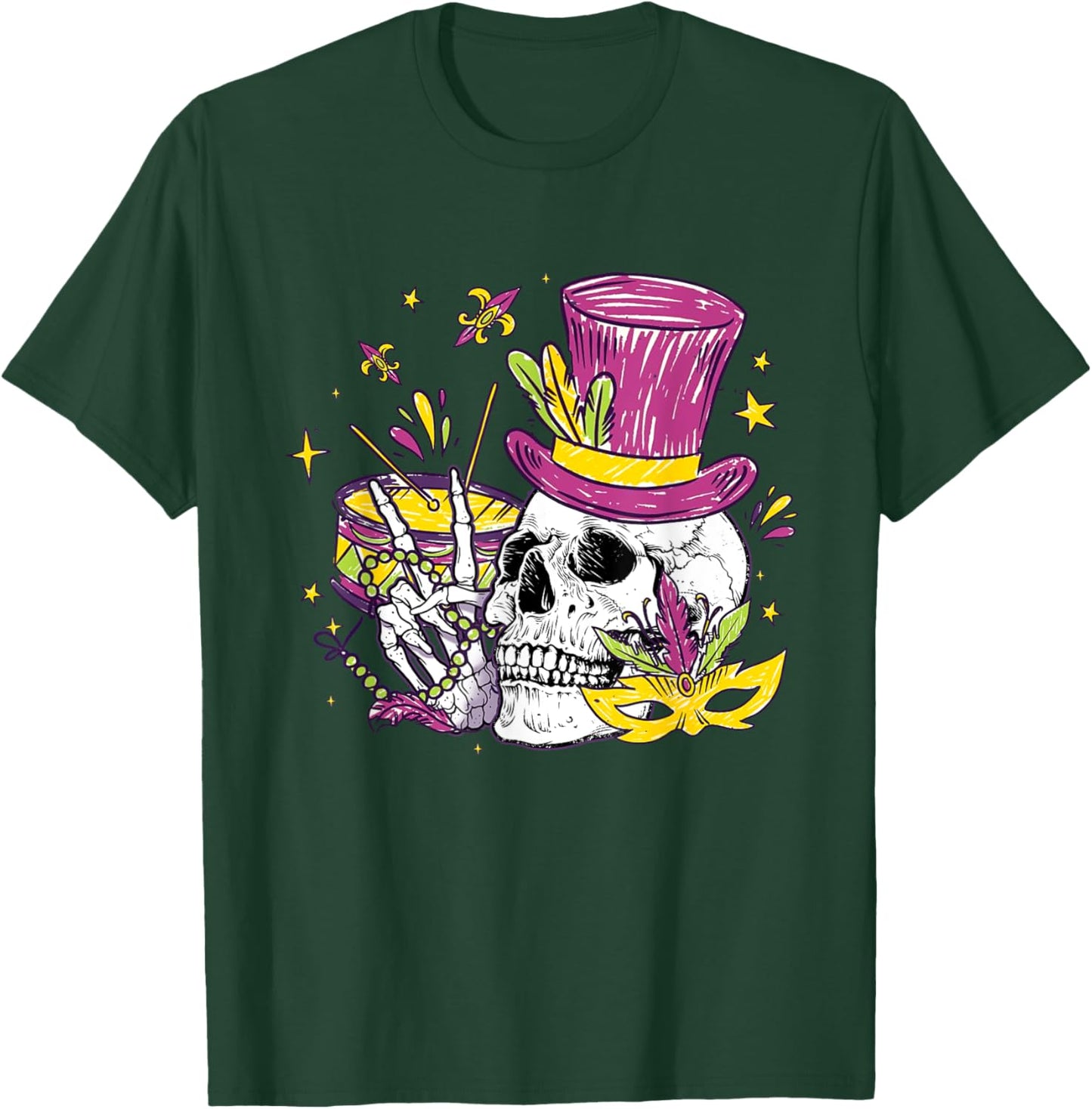 Funny Sugar Skull Mardi Gras Party Apparel Men Women Kids T-Shirt - T-Shirt | Forest