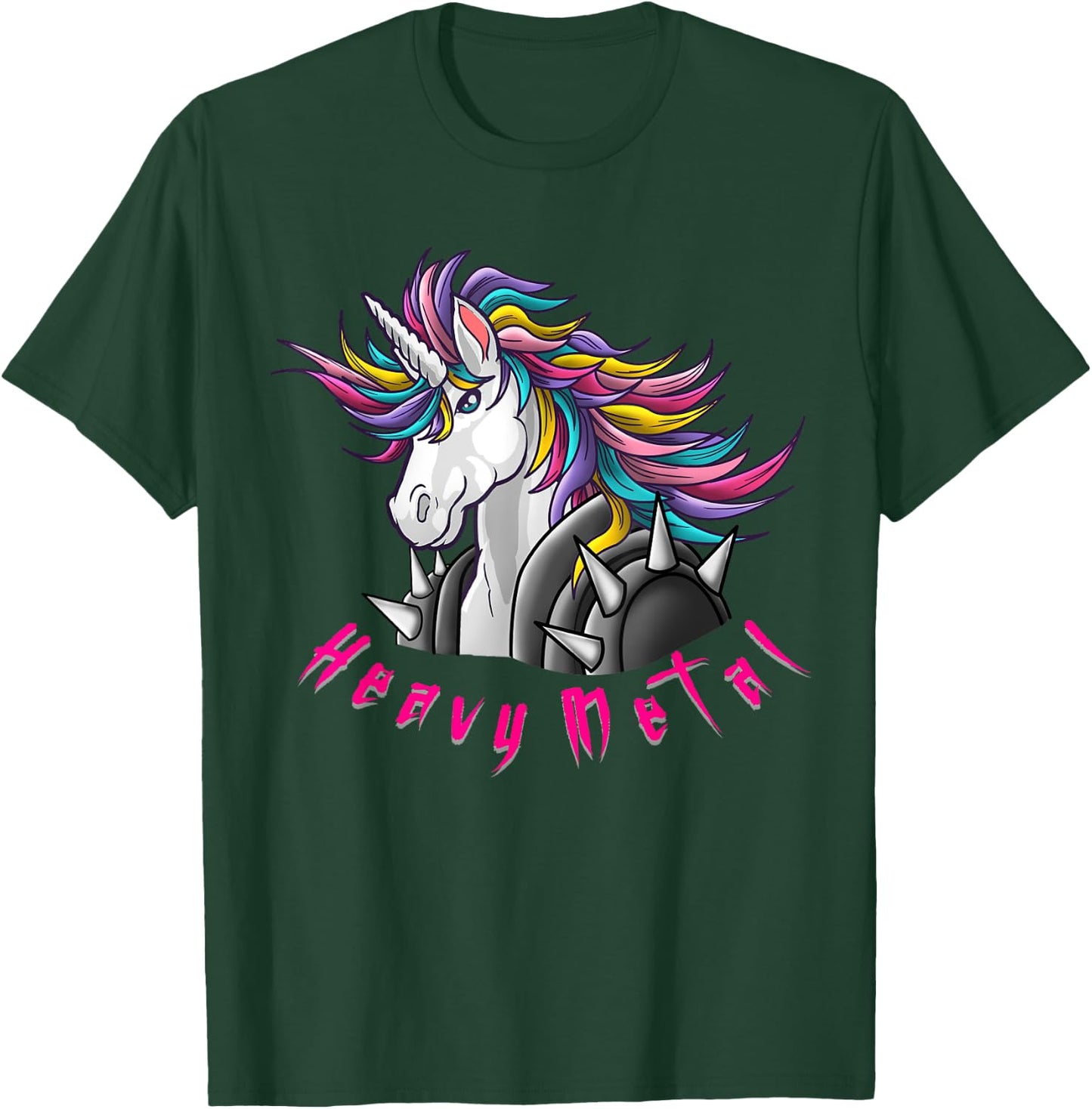 Unicorn Funny Heavy Metal Design Woman Kids Girls T-Shirt - T-Shirt | Forest