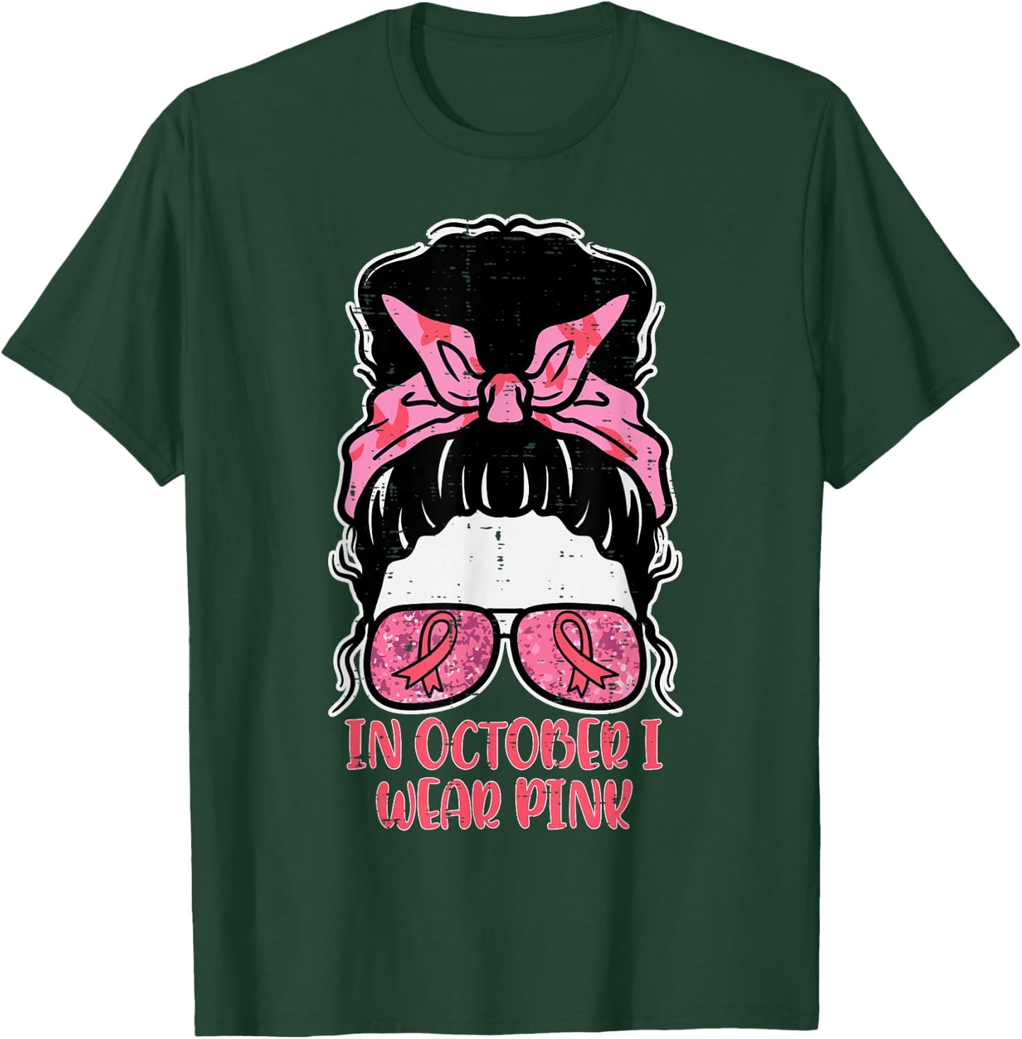 October We Wear Pink Hairbun Breast Cancer Awareness Women T-Shirt - T-Shirt | Forest