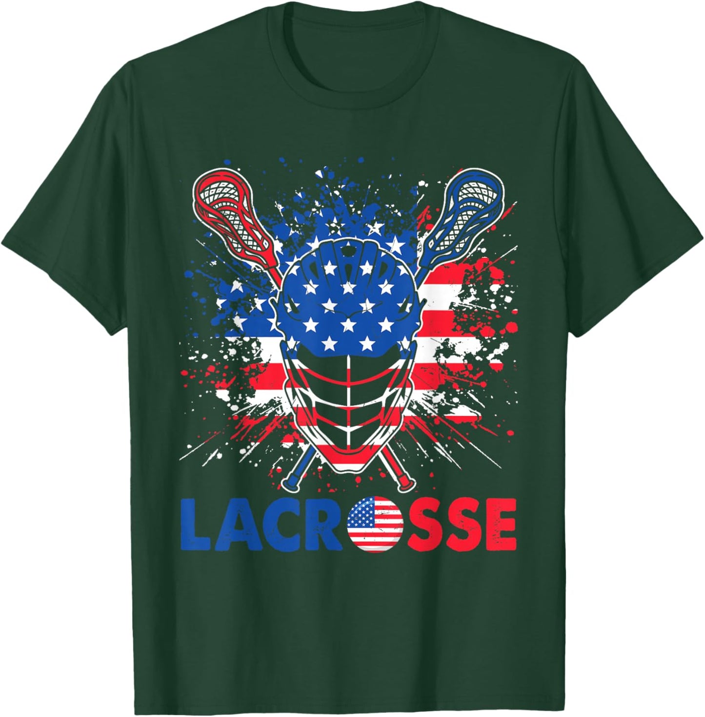 Lacrosse USA Flag Lax Helmet Sticks 4th Of July T-Shirt - T-Shirt | Forest